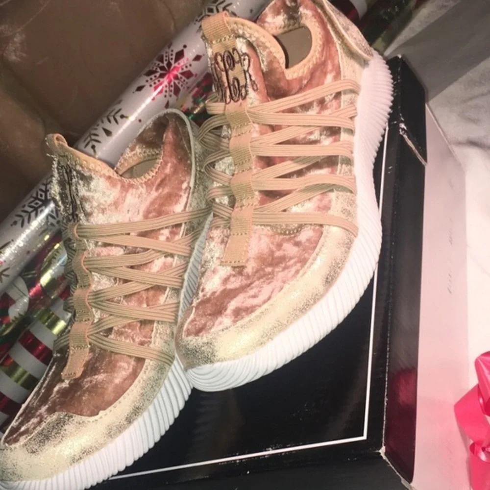 Monogram Velvet Fashionable Sneakers NWB - Picture 2 of 6